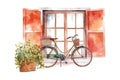 Watercolor vintage bicycle under window. Vector illustration design Royalty Free Stock Photo