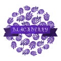 Watercolor vintage blackberry vector background with ribbon