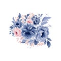 Watercolor Vintage Blue and Pink Flowers , isolated vector. Royalty Free Stock Photo