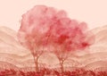 Watercolor vintage bush, a tree. pink, red silhouette of trees. illustration. Watercolor cherry blossom. Hand draw cherry blossom Royalty Free Stock Photo