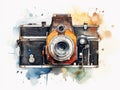 Watercolor Vintage Camera Isolated, Aquarelle Antique Photo Camera, Watercolor Photography Equipment