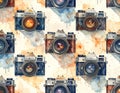 Watercolor Vintage Camera Pattern Royalty Free Stock Photo