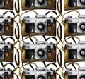 Watercolor vintage camera pattern Royalty Free Stock Photo