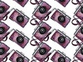 Watercolor vintage camera pattern Royalty Free Stock Photo