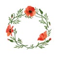 Watercolor vintage circle of red flowers