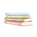 Watercolor vintage composition with old stack of closed books in pastel colors.Watercolor illustration. Royalty Free Stock Photo