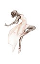 Watercolor dancing ballerina with dark skin. Pink pretty ballerina