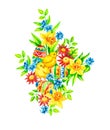 Hand painted illustration with easter eggs, chickens   and spring flowers on white background Royalty Free Stock Photo