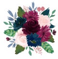 Watercolor vintage floral composition Pink and blue Floral Bouquet Flowers and Feathers Royalty Free Stock Photo