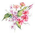 Watercolor vintage floral tropical card