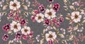 Watercolor vintage flower seamless pattern on luxury gray print. handpainted watercolour floral pattern.