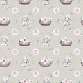 Watercolor vintage flowers seamless pattern