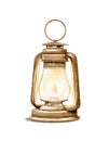 Watercolor vintage golden halloween lantern with candle