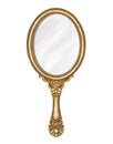 Watercolor vintage golden oval hand mirror