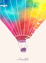 Watercolor vintage hot air balloon.Celebration festive background with balloons.Perfect for invitations,posters and cards Royalty Free Stock Photo