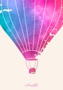 Watercolor vintage hot air balloon.Celebration festive background with balloons.Perfect for invitations,posters and cards Royalty Free Stock Photo