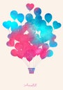 Watercolor vintage hot air balloon.Celebration festive background with balloons