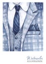 Watercolor vintage illustration. Hand painted suit in fashion concept. Style man.