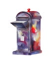 Watercolor vintage mailboxes. Post office watercolor clipart. Retro postboxes