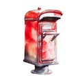 Watercolor vintage mailboxes. Post office watercolor clipart. Retro postboxes