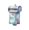 Watercolor vintage mailboxes. Post office watercolor clipart. Retro postboxes