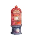 Watercolor vintage mailboxes. Post office watercolor clipart. Retro postboxes