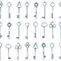 Watercolor vintage metal keys drawn by hands seamless pattern Royalty Free Stock Photo