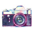 Watercolor vintage photo camera isolated