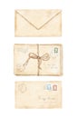 Watercolor vintage retro collection with letters tied with rope stamps and marks Royalty Free Stock Photo