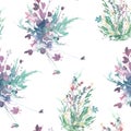 Watercolor vintage seamless pattern, floral pattern, pink, roses, poppy, buds. Plants, flowers, grass in floral ,wild grass Royalty Free Stock Photo