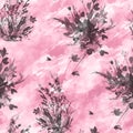 Watercolor vintage seamless pattern, floral pattern, pink, roses, poppy, buds. Plants, flowers, grass in floral ,wild grass Royalty Free Stock Photo