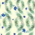 Watercolor Vintage seamless pattern.With a picture - a branch of spruce, Pine, fir-e treand cedar. pine branches. various designs,