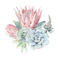 Watercolor vintage succulents bouquet