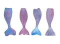 Watercolor Violet Blue mermaid tails on white background