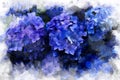 Watercolor violet, deep blue hydrangea. Colorful flowers with leaves on background. Seamless floral pattern. Greeting card design. Royalty Free Stock Photo