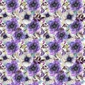 Watercolor violet flowers seamless pattern. Royalty Free Stock Photo