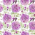 Watercolor violet flowers seamless pattern. Royalty Free Stock Photo