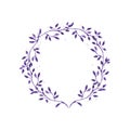 Watercolor violet leaves branch round frame Royalty Free Stock Photo