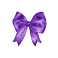 Watercolor violet satin bow. Hand painted illustration.