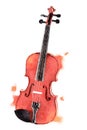 Watercolor violin hand drawn style art illustration