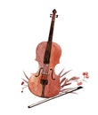 watercolor violin illustration with autumn leaves