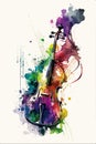 Watercolor Violin with orange abstract spot. Hand painted Illustration of Music Instrument on light background.