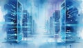Watercolor visualization of server racks in a data center Royalty Free Stock Photo