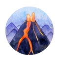 Watercolor volcano illustration