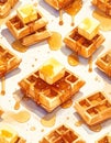 Watercolor Waffles with Butter and Syrup Pattern Royalty Free Stock Photo