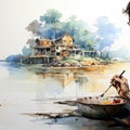 Watercolor Wallpaper: High-contrast Realism With Bengal School Of Art Influence
