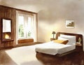 Watercolor of Warm snug bedroom with ambient