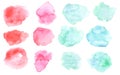 Watercolor washout blots in pink and blue colors. Watercolour blots isolated on white background. Royalty Free Stock Photo
