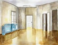 Watercolor of water damage in the living room due to Royalty Free Stock Photo