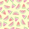 Watercolor fresh slices watermelon seamless pattern flat design Royalty Free Stock Photo